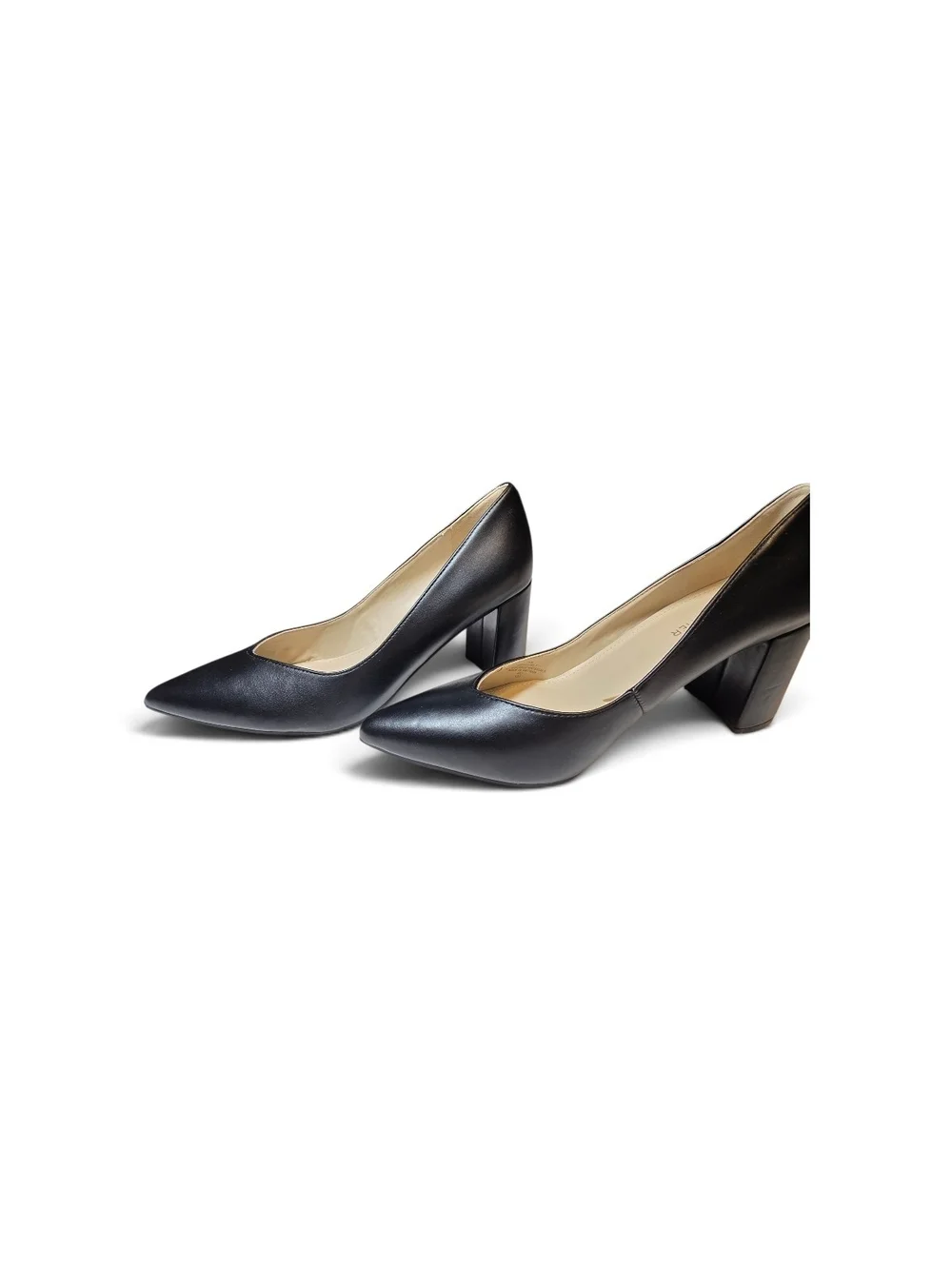 Marc Fisher LTD Zala Black Leather Block Heel Pointed Toe Pumps Size 7.5
